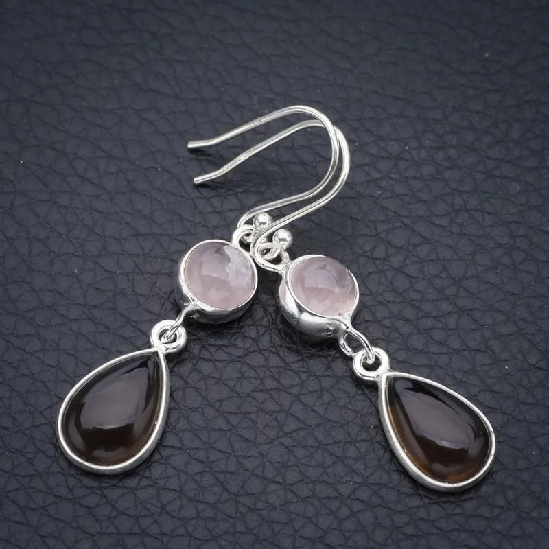 

StarGems Smoky Quartz Rose Handmade 925 Sterling Silver Earrings 1.75" F5747