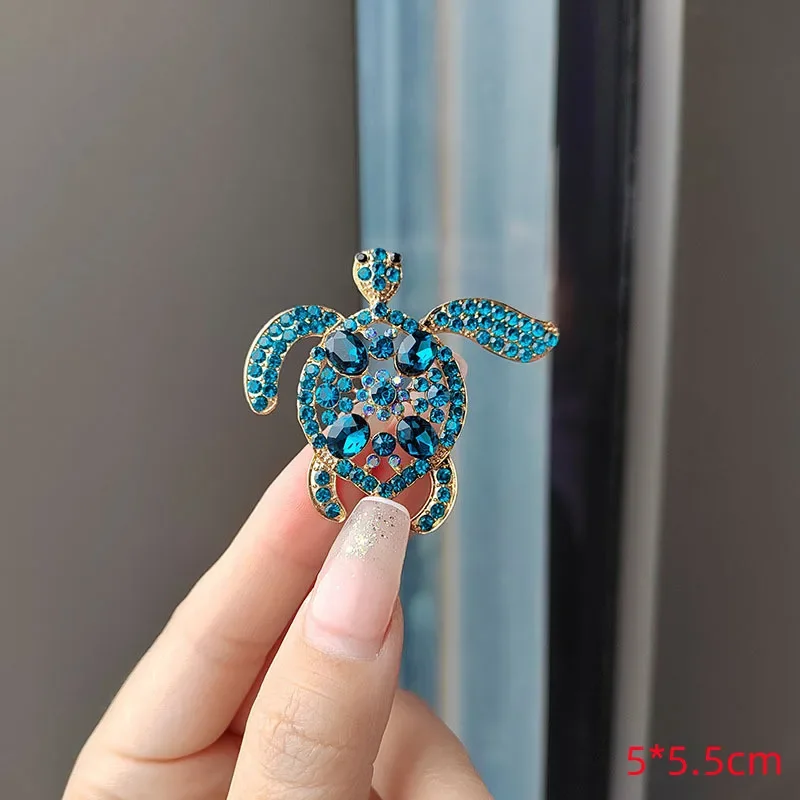 Crystal Vintage Metal Tortoise Brooch Green Rhinestone Sea Turtle Animal Brooch Pins For Women Coat Badges Corsage Jewelry Gift