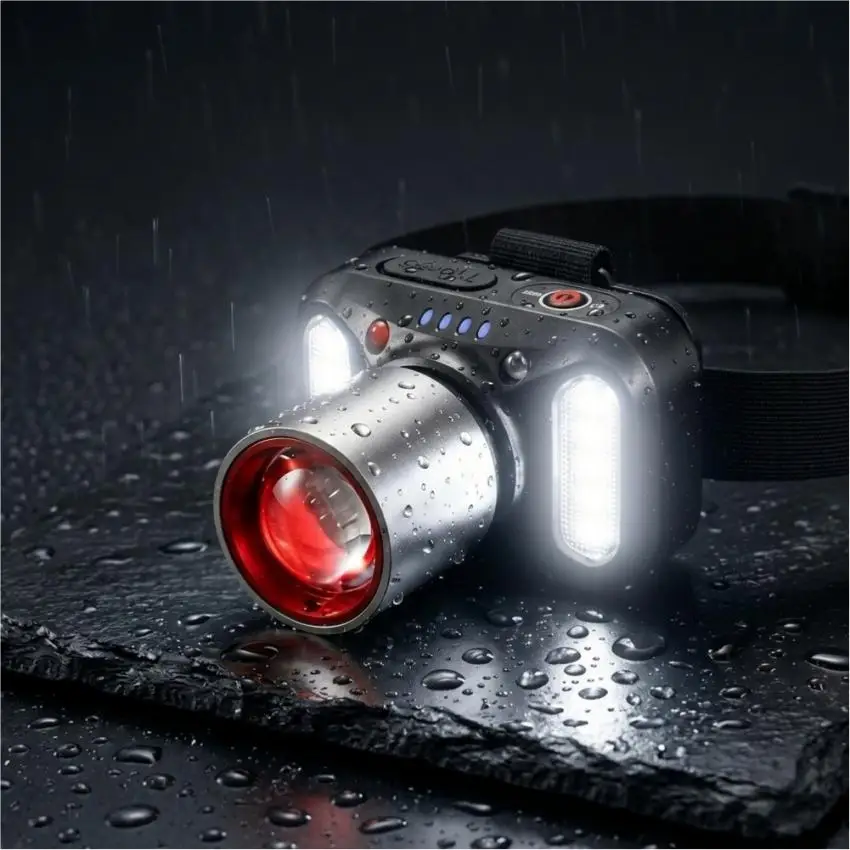 Rechargeable Headlamp with Motion Sensor 6 Lighting Modes IPX7 Rating and 45 Degree Beam Tilt for Precision Lighting