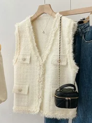 Chic Knitted Cardigan Women Clothing Trend Sleeveless Cardigans Designs Sweet Tops V-neck Waistcoat Autumn Jacket Pocket Button