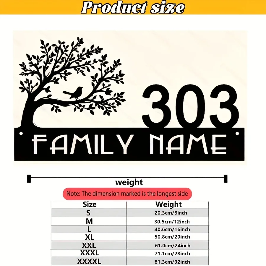 Customizable Tree and Bird Address Logo - Personalized Home Namehouse Number, Rust Resistant Iron Wall Art, Minimalist Silhouett image 3