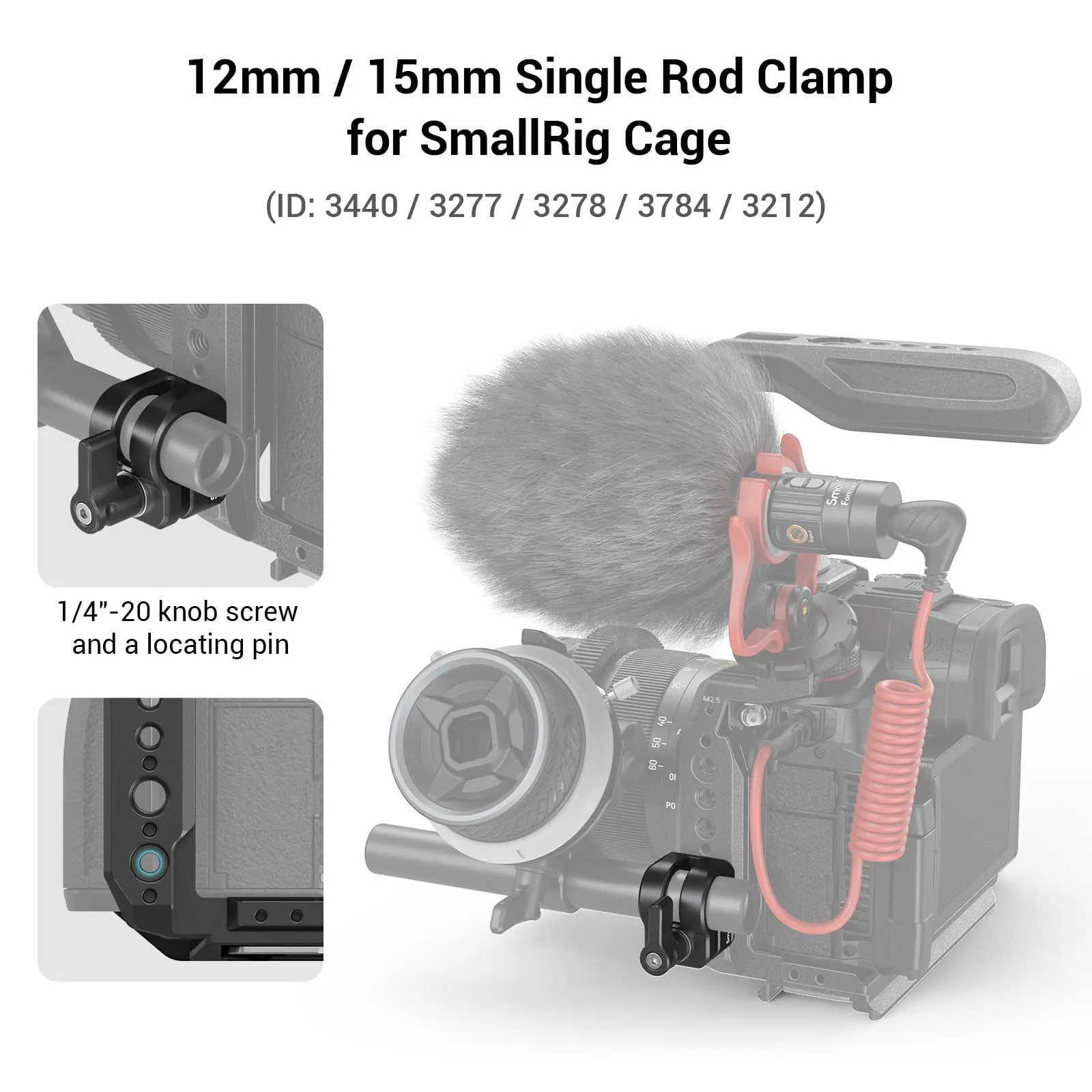 SmallRig 12mm/15mm pojedynczy zacisk pręta współpracuje z klatką SmallRig, aby zapewnić Follow Focus rozwiązanie dla kompletnego systemu strzelania