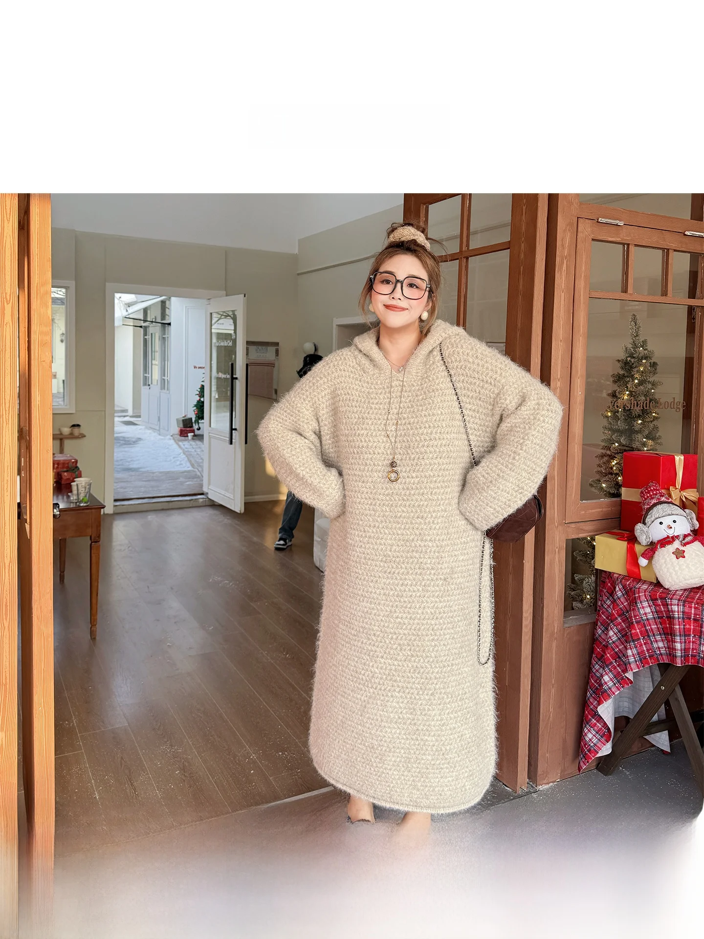 

Зимний вязаный свитер-платье свободного кроя с высокой талией и длинными рукавами А-силуэта для женщин больших размеров, беременных и кормящих мам