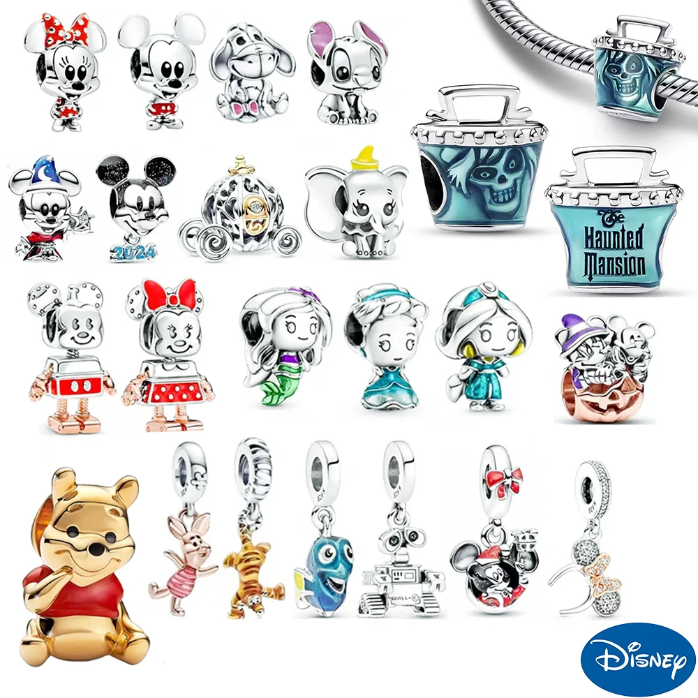 Disney 100th Princess 925 Silver Pumpkin Cart Mickey Minnie Spider man Dumbo Charm Stitch Beads Bracelets DIY Jewelry