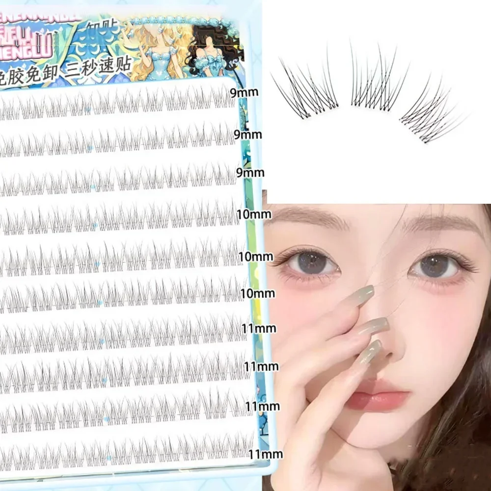 

10 Rows Curled False Eyelash Natural Slender Fishtail Fake Eyelash Transparent Stem Individual Lashes Lash Cute Eye Makeup