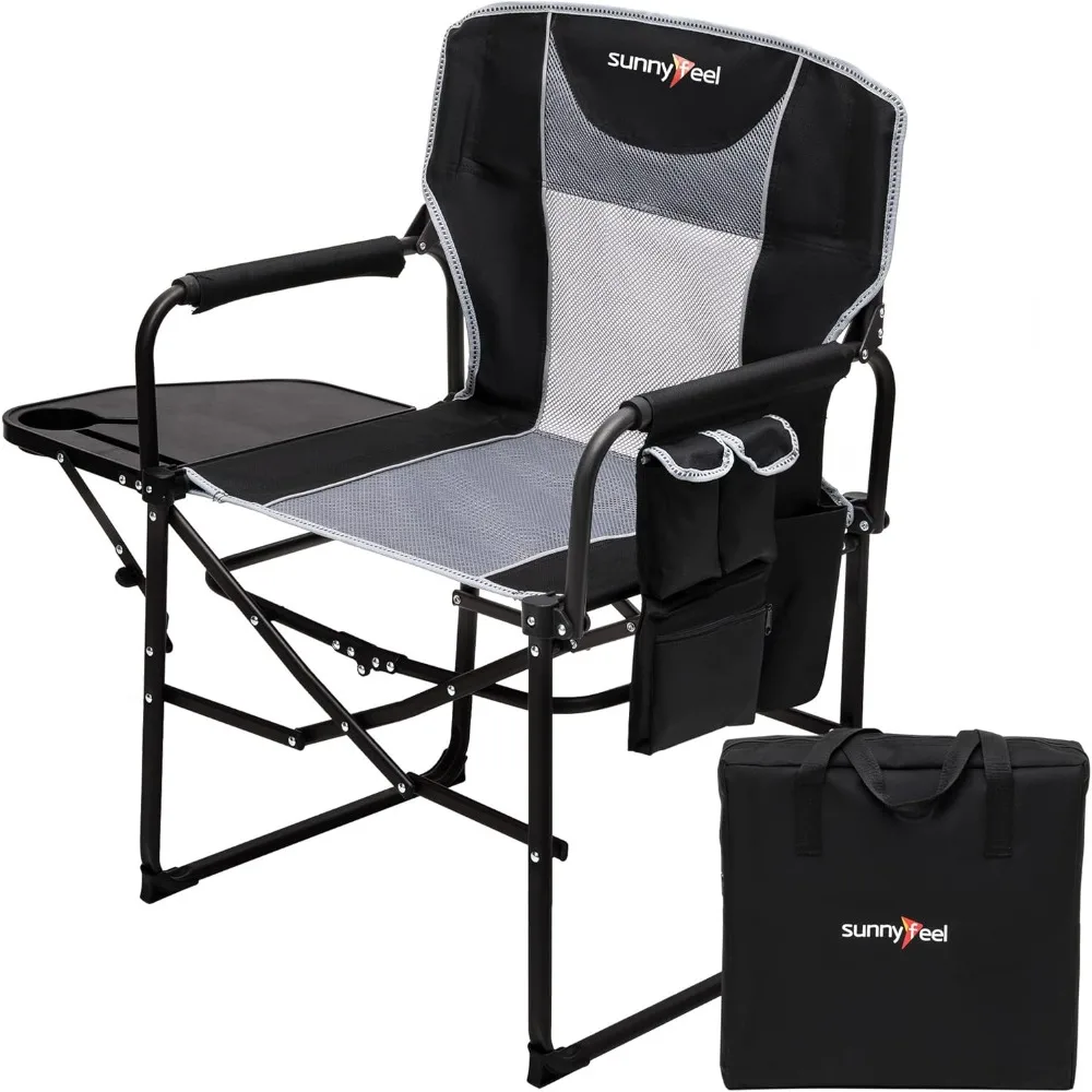 

Oversized Portable Folding Director Chair with Side Table Pocket for Outdoor Camping Beach Fishing Picnic Concert Lawn