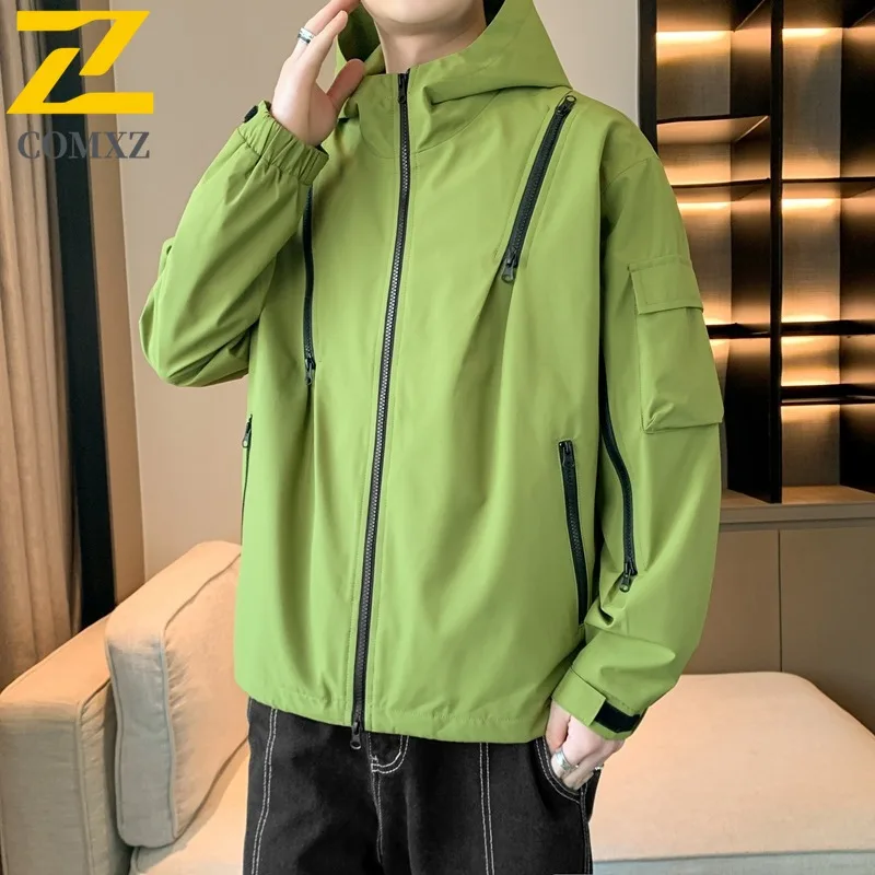 معطف COMXZ مقاوم للمطر مقاوم للرياح ومقاوم للماء وخفيف الوزن للسفر في الهواء الطلق وسترة لراكبي الدراجات النارية والتسلق ومقاومة للخدش ملابس خارجية للرجال #1
