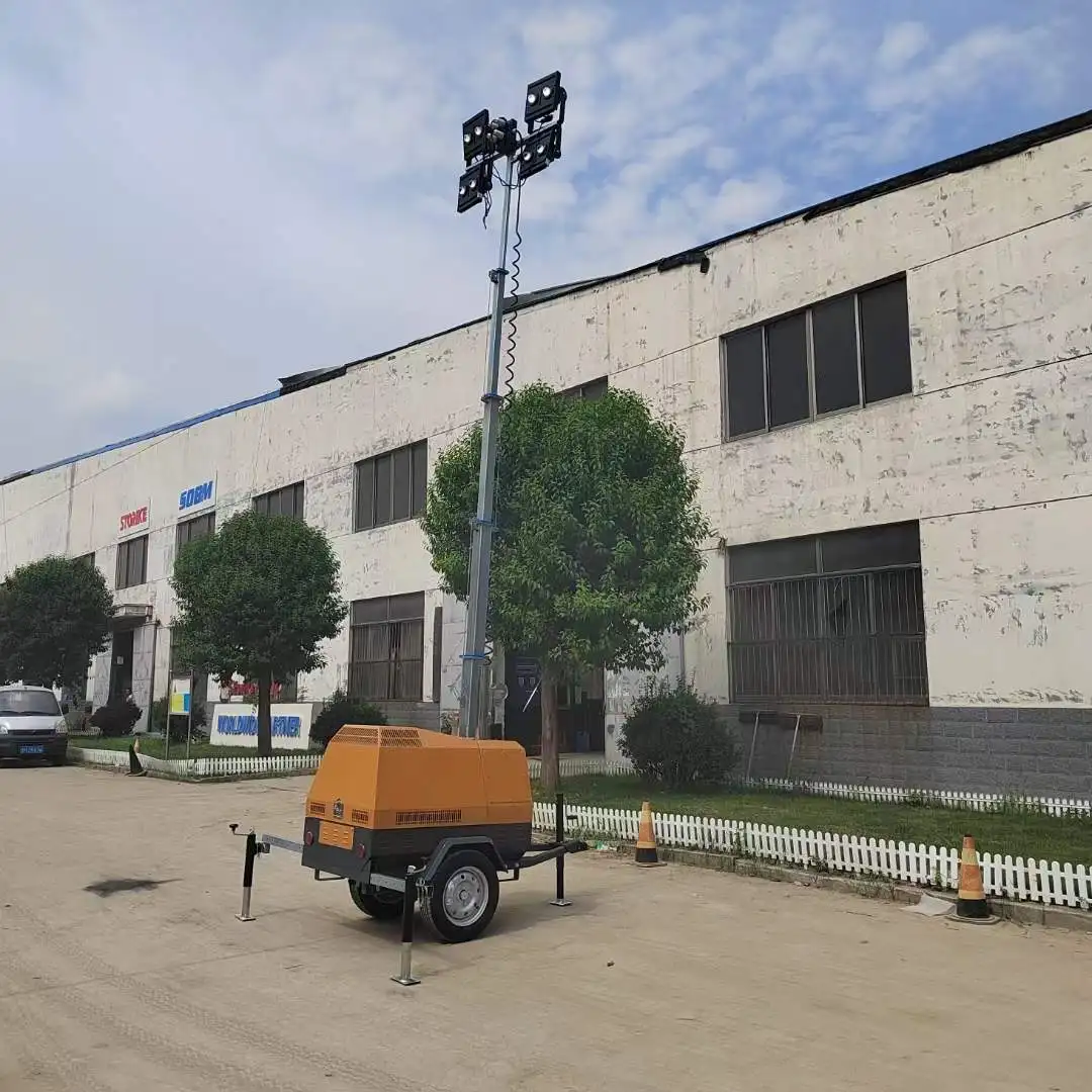 High Mast Light Tower Trailer Mobile 5m 7m 9m 4x1000w Portable LED Diesel Engine Generator Led Signal Tower Light