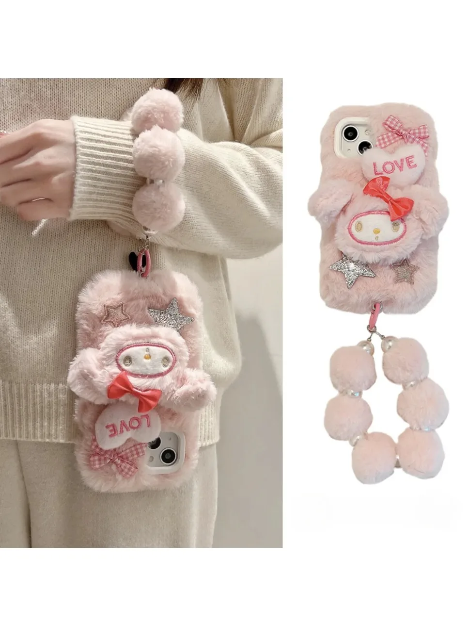 

Cartoon Cute Animation Sanrio Color Leopard Hello Kitty Plush Phone CaseFor iPhone 12 13 14 15 16 Pro Max Case Plush Winter