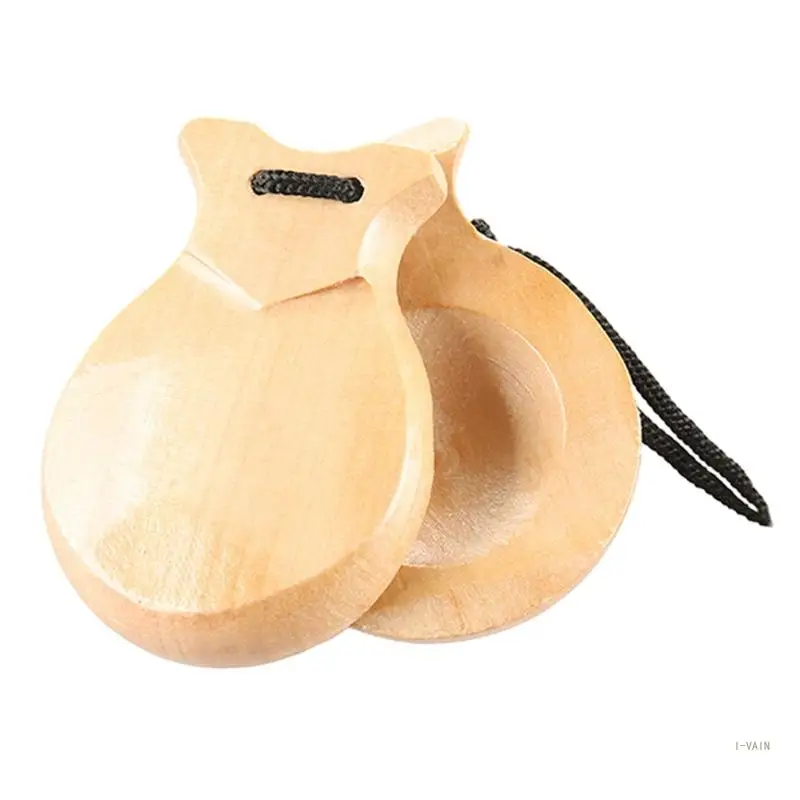 M5TC 2 Pcs Spanish Castanets with String Wooden Hand Percussion Music Instrument