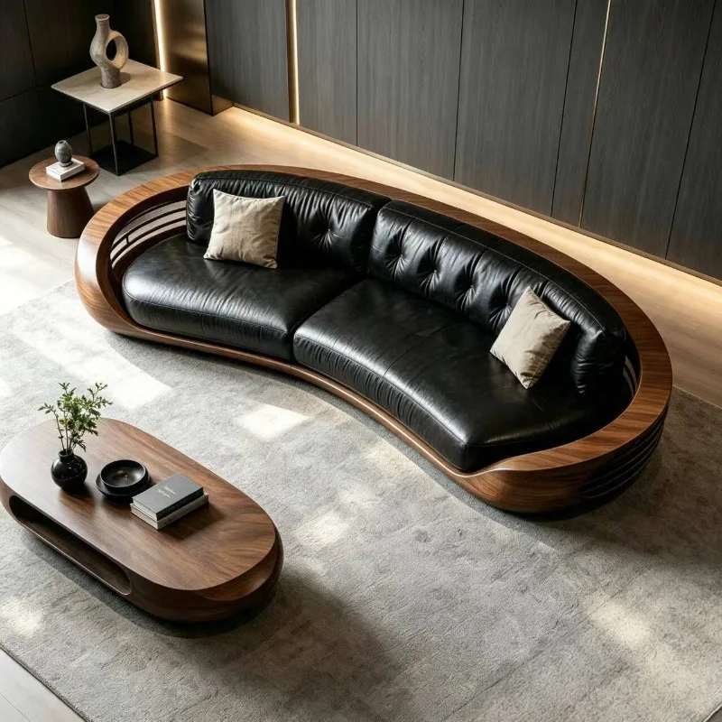 New Chinese-style North American black walnut three-person straight-row sofa, high-end hotel villa office furniture