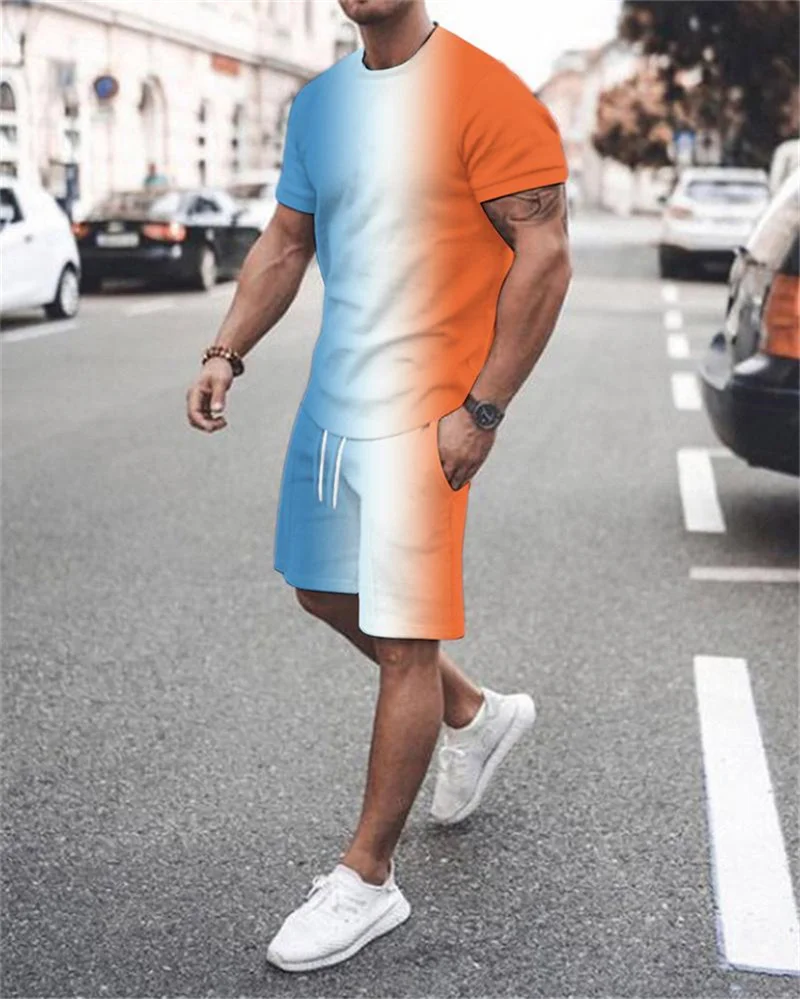 Fashion Men\'s Sets Summer Short Sleeve T-Shirt Suit 2pcs Streetwear 3D Print Sports Shorts Oversized Tracksuit Male Clothes 2023