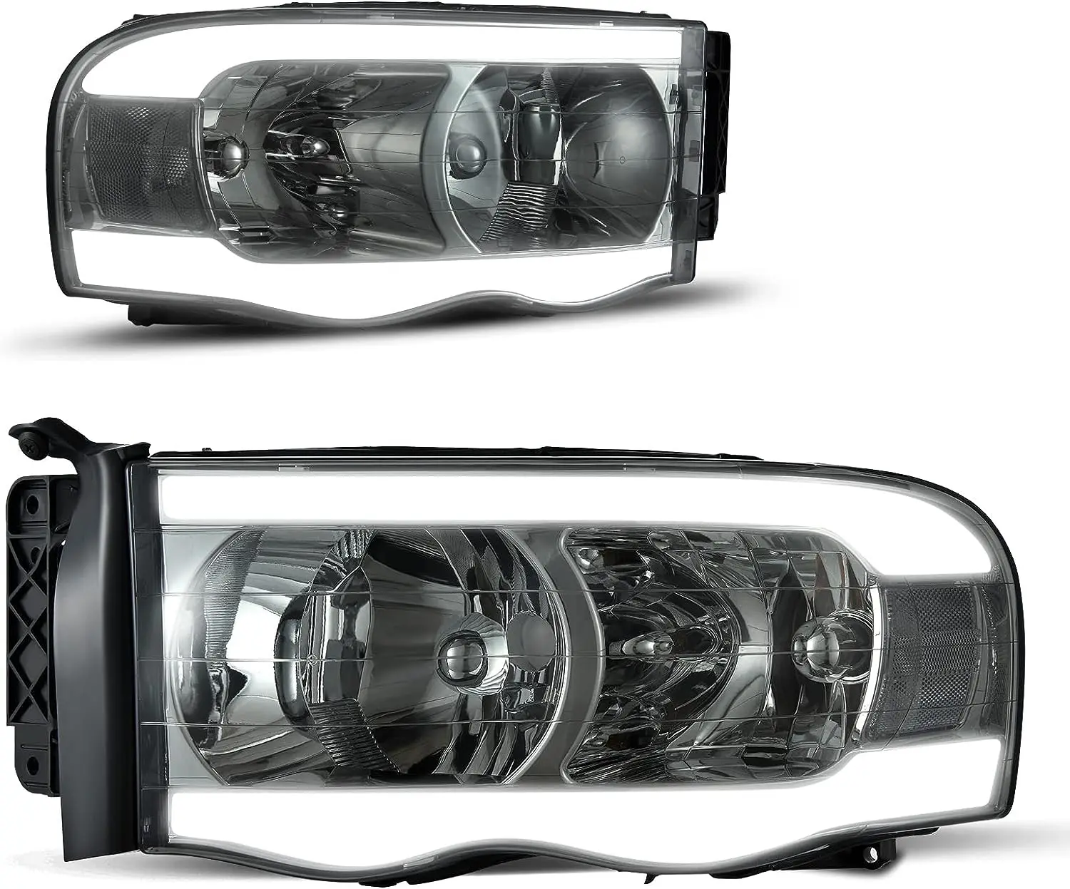 LED Tube Headlights Assembly Compatible For 2002-2005 Dodge Ram 1500/2003-2005 Dodge Ram 2500 3500 DRL Headlight Headlamp