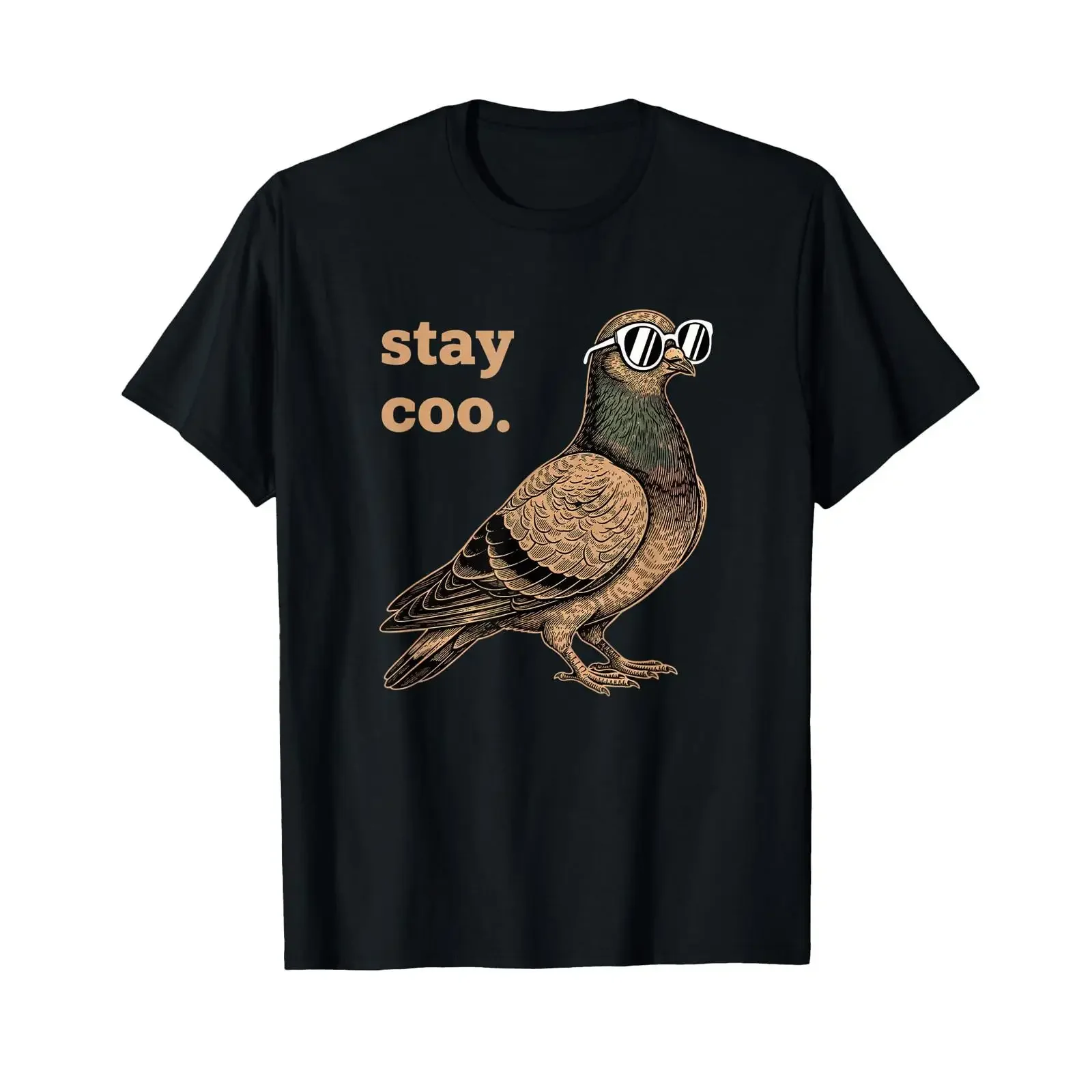 Bird Stay Coo Pigeon with Sunglasses Vintage Engraving Atti T Shirt vintage Washed streetwear Stretched fashion Soft