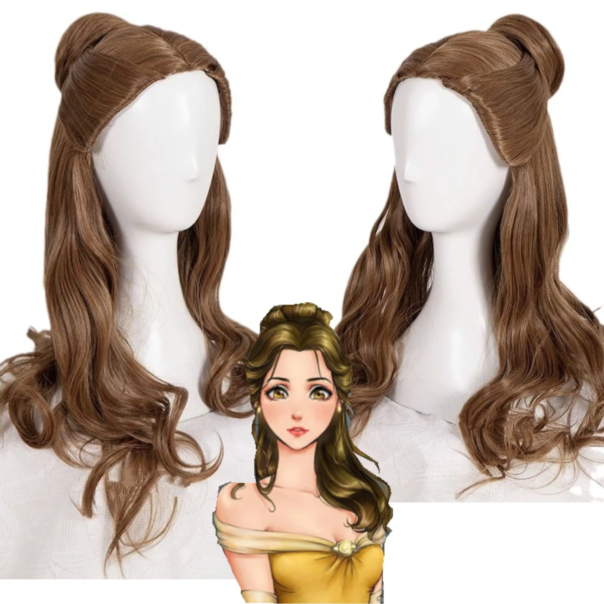 Beauty And The Beast Belle Princess Cosplay Wig Long Brown Curly Hair Simulation Cosplay Wig