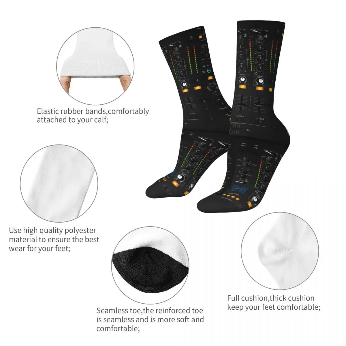 Men's Women's Dj Music Audio Mixer Socks Cute Casual Techno Disco Mixing Socks Novelty Product Middle Tube Socks Best Gift Idea