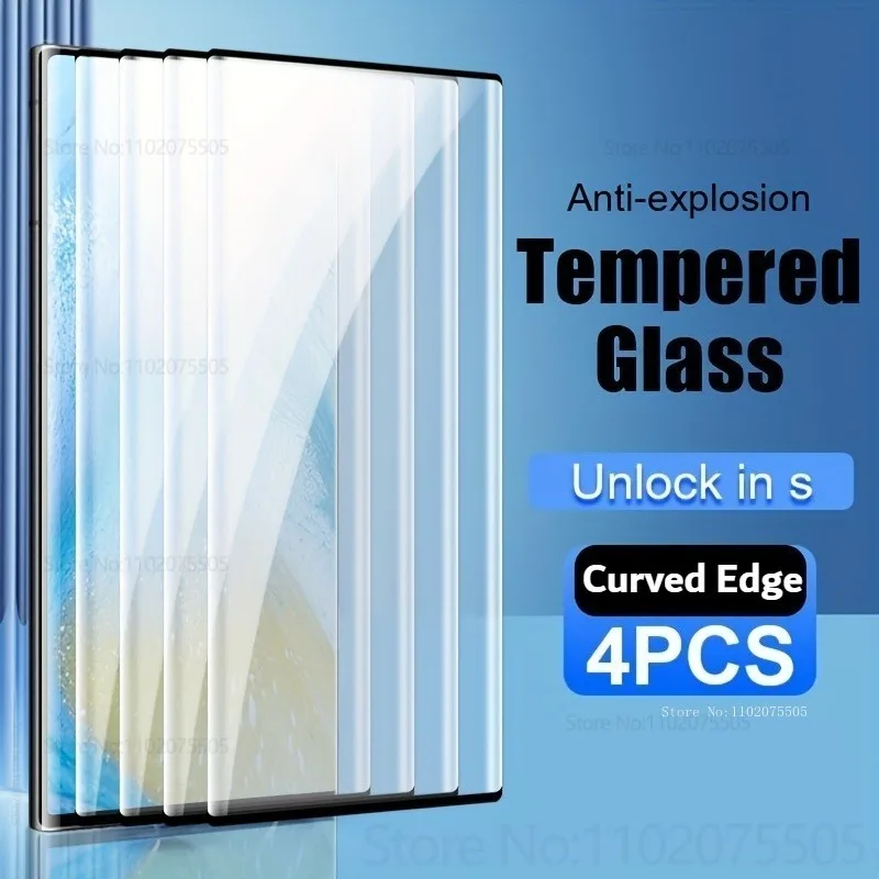 4Pack Curved Edge Tempered Glass Screen Protectors for Samsung S25 Ultra S25 Plus Full Coverage  Protective Film S24 Ultra S24FE