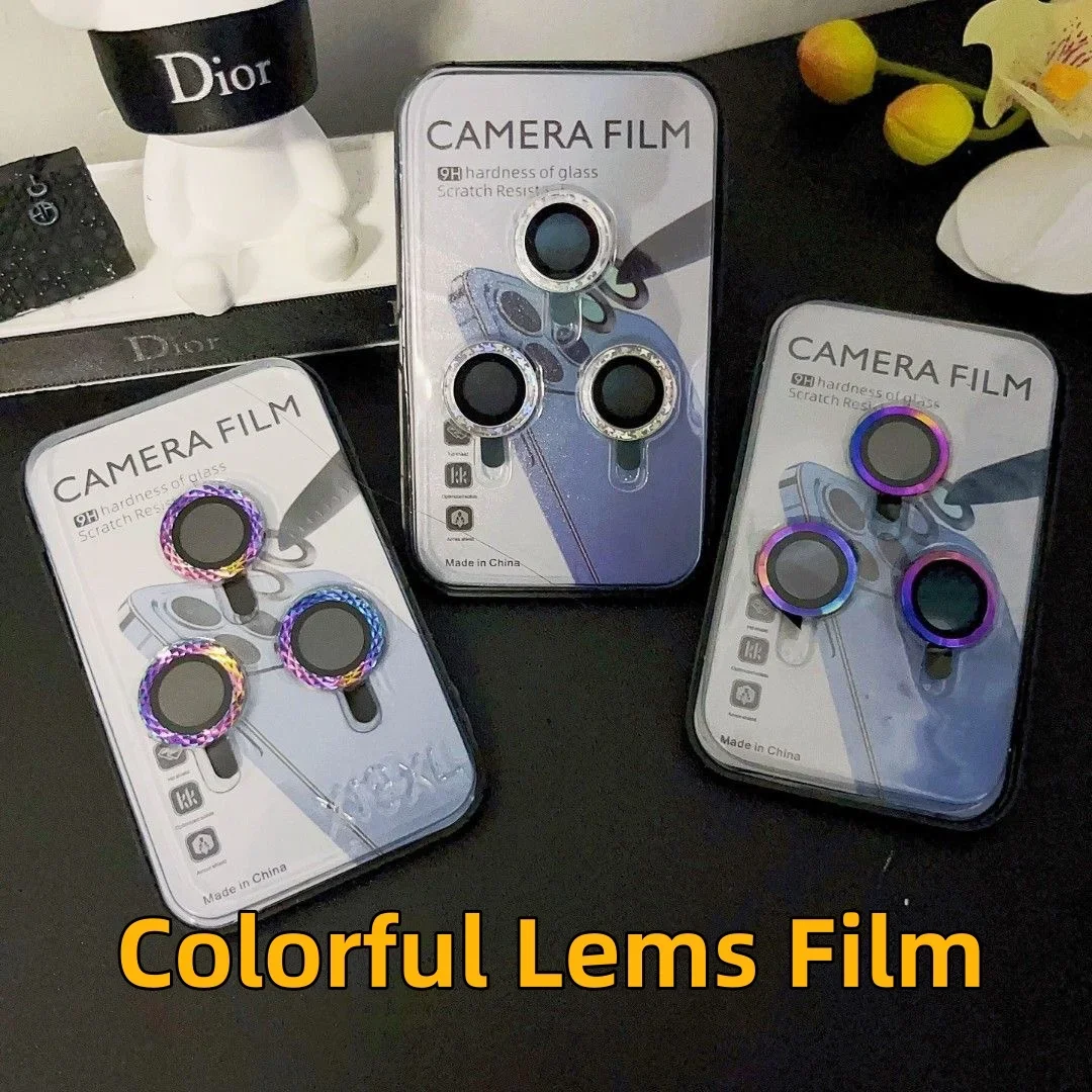 

Красочная защитная пленка для объектива камеры с бриллиантами для IPhone 16 15 Pro Max Plus, металлическая защитная пленка для объектива из закаленного стекла для 15 16