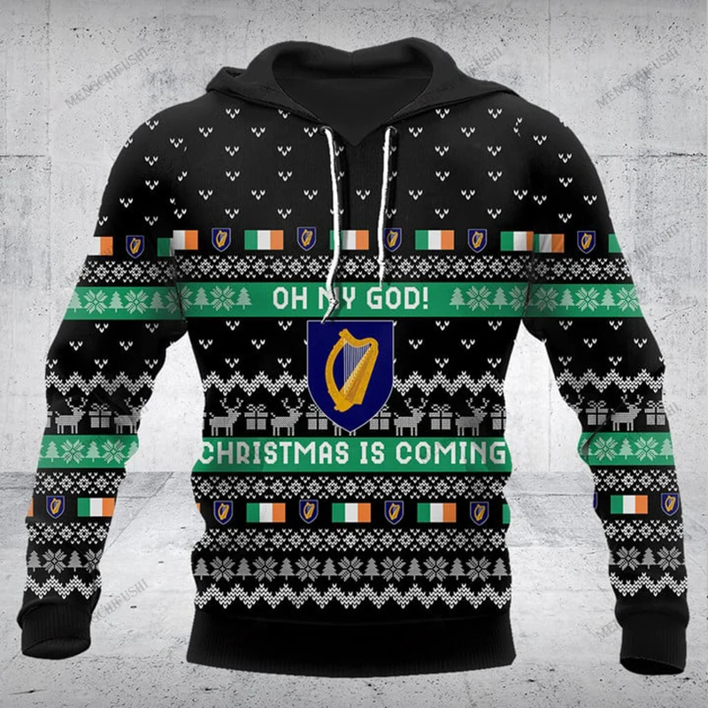 Customize Ireland Symbol Christmas Unisex Hoodies Loose Tops Sweatshirts Winter Casual Clothing Oversized Streetwear