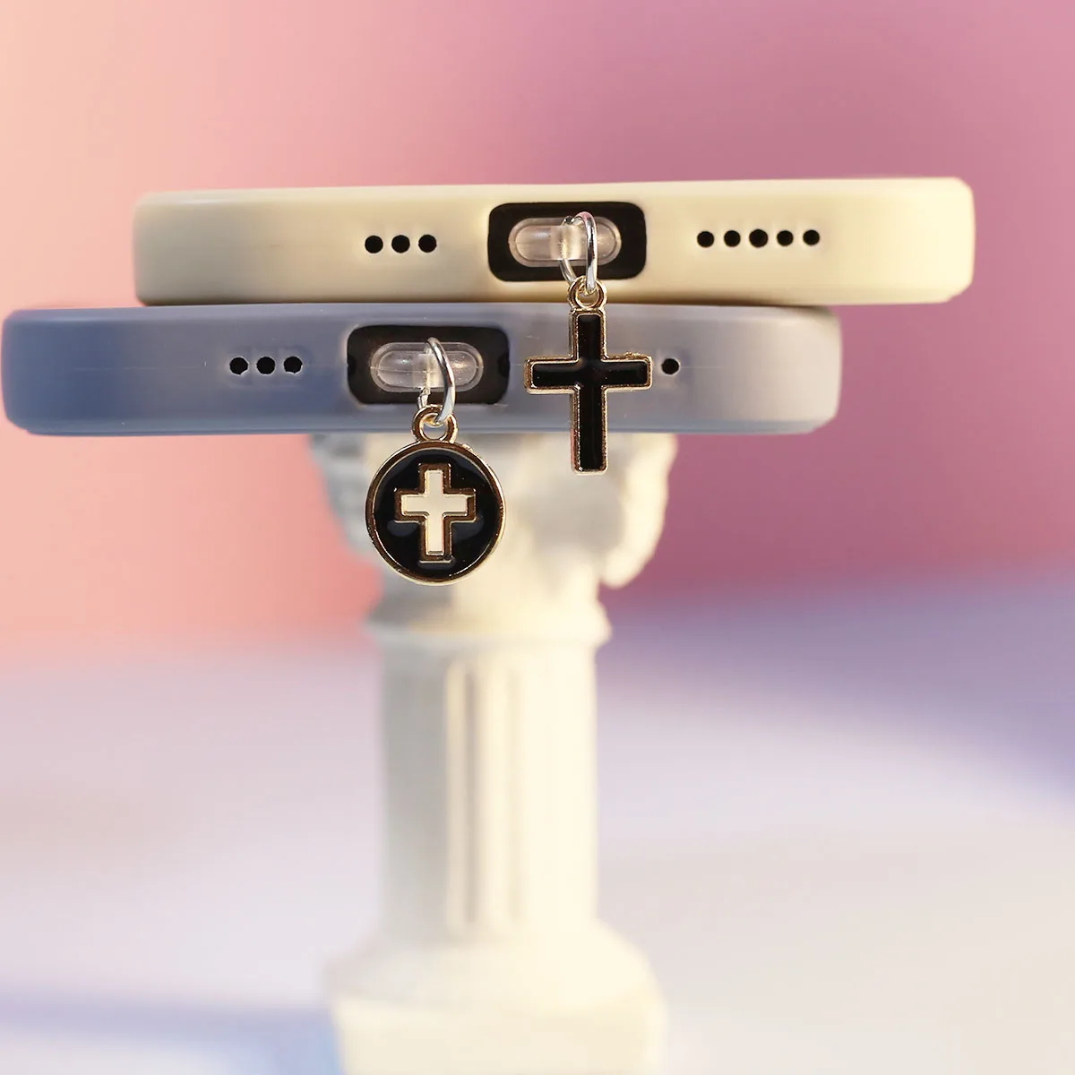 Circular Cross And Cross Phone Dust Plug Hanging Accessories For Iphone For Samsung Type-C Charging Port  Bless And Protect