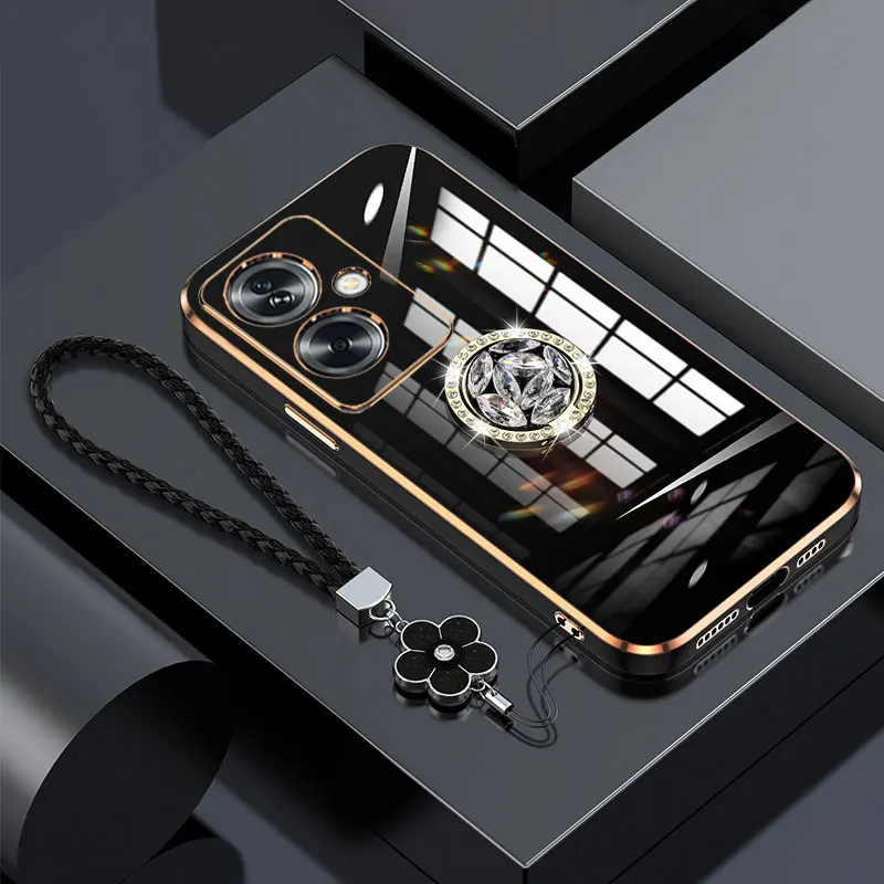 A79 5G Case Luxury Diamond Ring Cover For OPPO A79 5G A93 A38 4G Realme C33 C35 C55 Phone Case With Lanyard Plating Case A 79