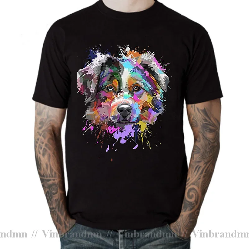 Vivid Splash Art Australian Shepherd T-Shirt Puppy Dog Fans Tee shirt Aussie Lover Gifts T shirt for Couples His & Her Clothing