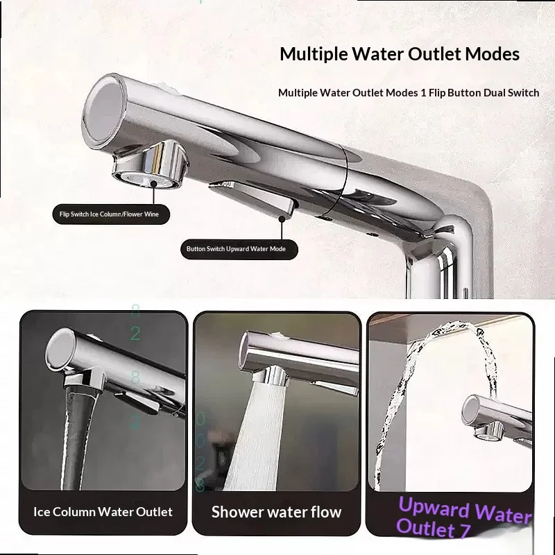 Brushed Nickel Pull Out Bathroom Faucet Cold Hot Water Basin Mixer Tap