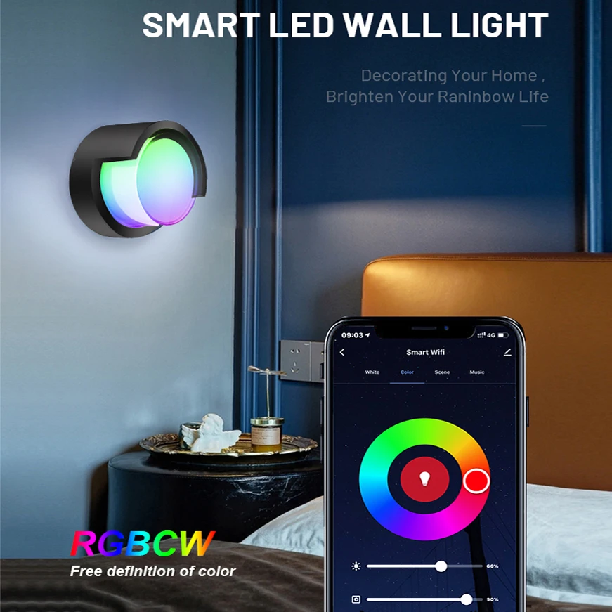 Tuya-candelabro de pared inteligente con WiFi, luces LED RGB + 2700K-6500K, regulable, sintonizable, Color blanco, cambia de Color, funciona con asistencia de voz