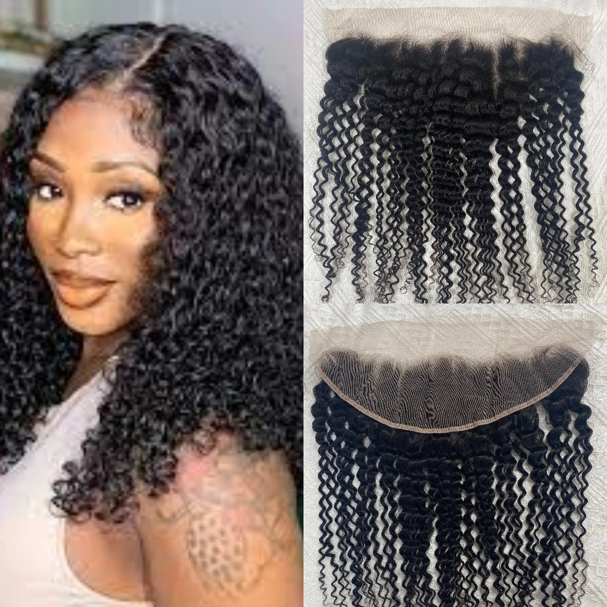 14 Inch 13x4Lace Frontal Closure Natural Color Kinky Curly Unprocessed Brazilian Virgin Hair Ear to Ear Transparent Lace Closure