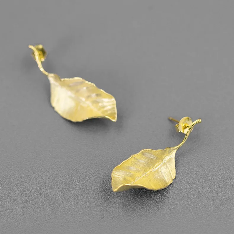 

Autumn Leaf 925 Sterling Silver Leaf French Literary Romantic Elegant Temperament Leaf Earrings