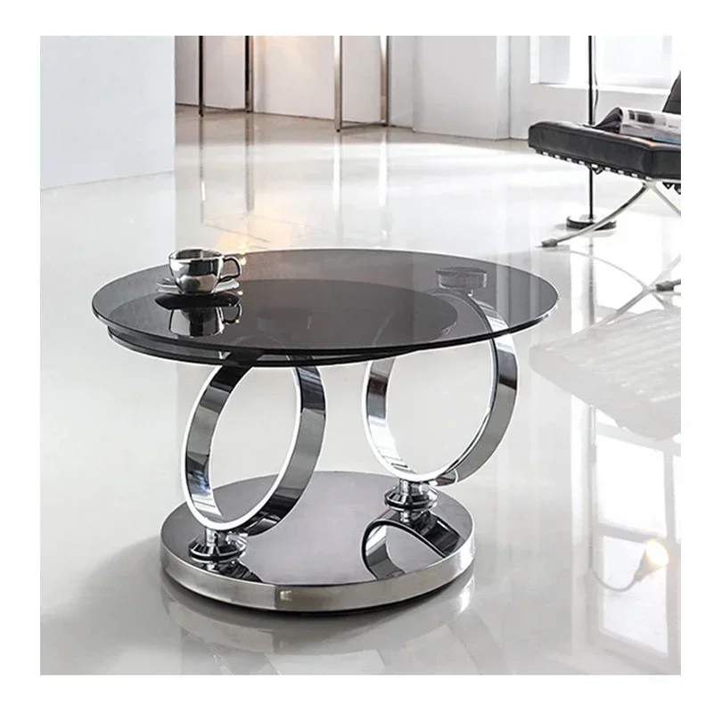 

Modern Design Luxury Gold Stainless Steel Living Room Furniture Glass Top Round Center Coffee Table Hot sales