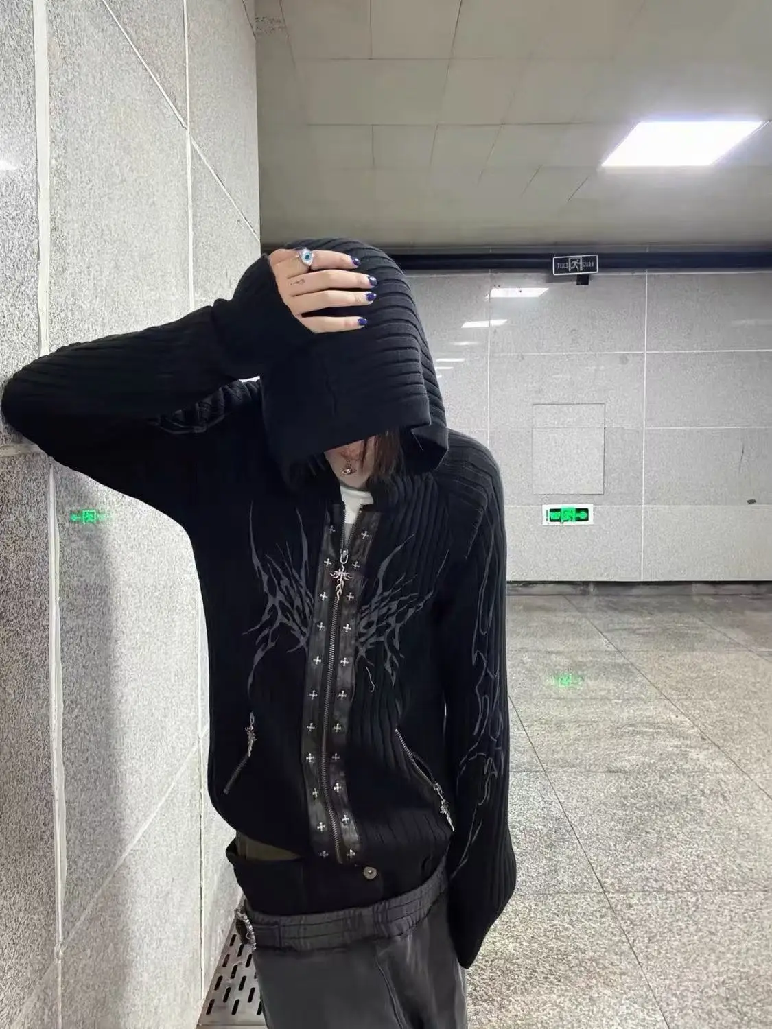 Punk Subculture Cardigan Sweater Streetwear Hip Hop Clothes Vintage 90S Women Coat Gothic Knit Grunge Fashion Femme Sweaters Top