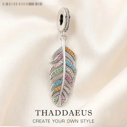 Colorful Feather Charm Fine Jewelry Europe Club Bohemia Women Gift In 925 Sterling Silver