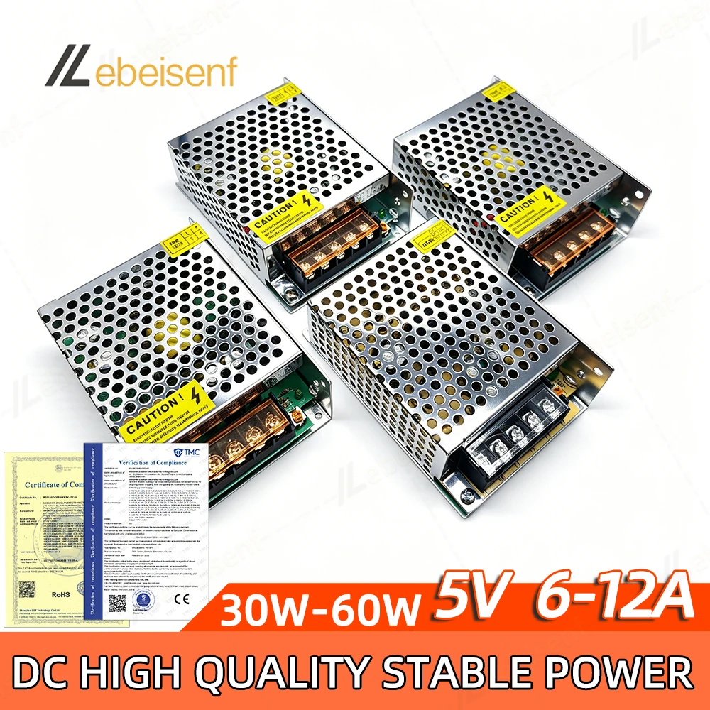 DC 5V 6A 8A 10A 12A 30W 40W 50W 60W Schaltnetzteil AC 100-240V LED-Treiber für LED-Streifenbeleuchtung DIY-Projekt