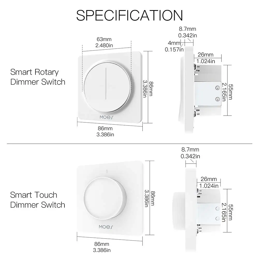 ZigBee Smart Rotary/Touch Light Dimmer Switch Smart Life/Tuya APP Remote Control Works with Alexa Google Voice Assistants EU