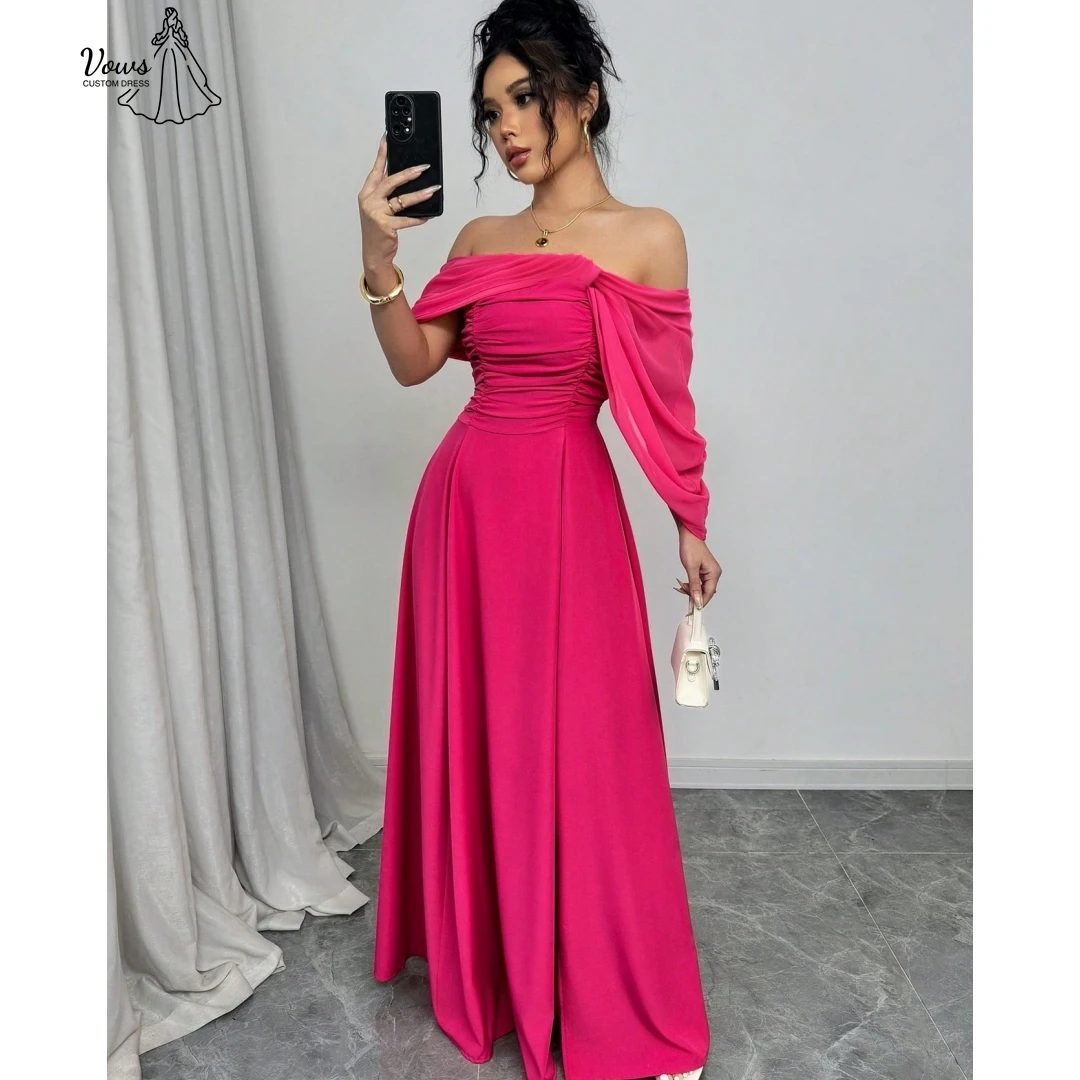 

Vows Custom Made Prom Dresses Luxury Evening Dresses 2025 Card Shoulder Line A Long Sleeves Ballgown Robe De Soiree 2025 Luxe