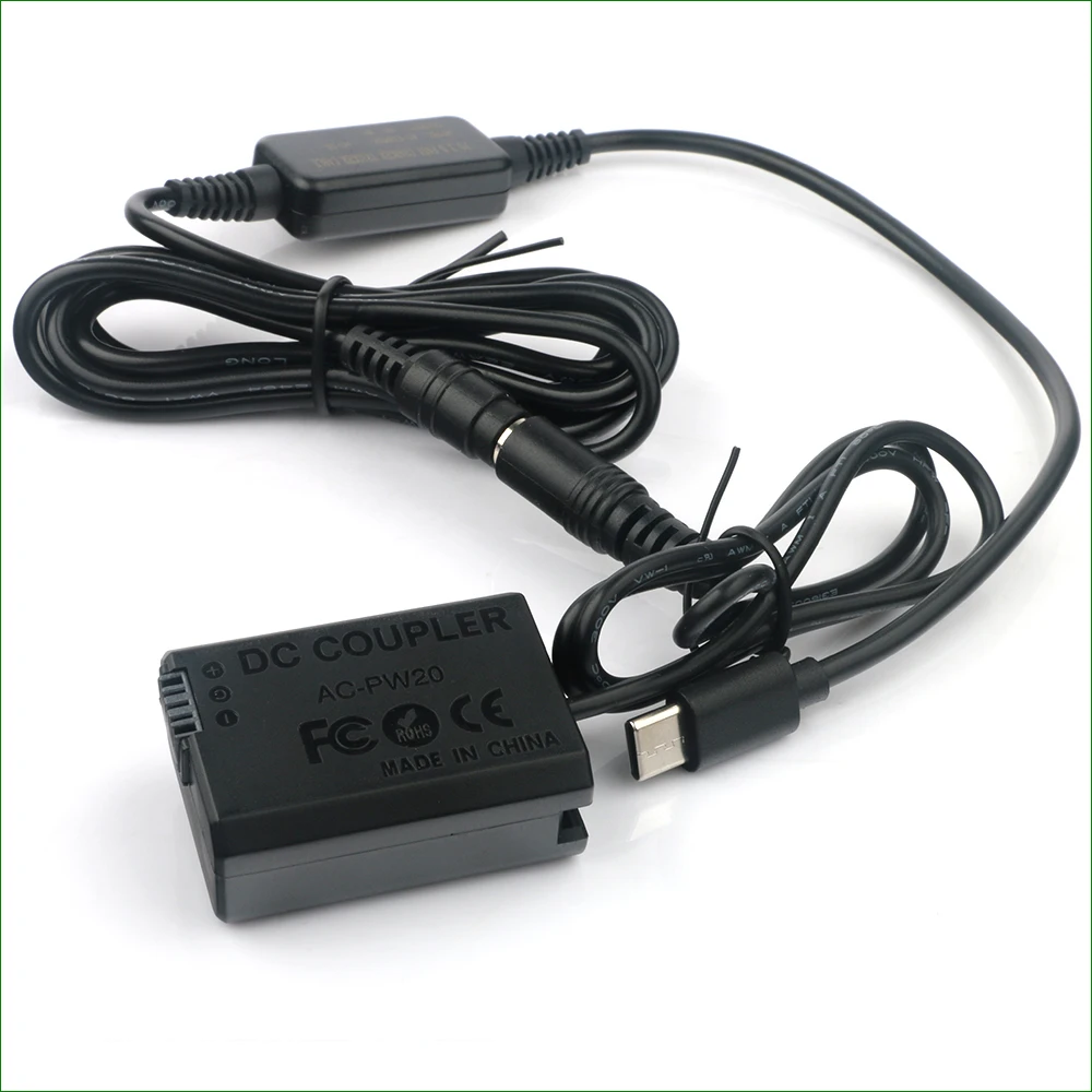 Adaptador de corriente de batería ficticia USB tipo C AC-PW20, acoplador de CC para Sony a7R, a7S II, NP-FW50, ILCE-7RM2, A7RM2, a7 II, ILCE-7SM2