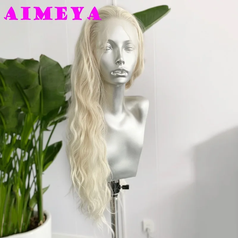 AIMEYA Platinum Blonde Loose Wave Wig Synthetic Lace Front Wig Heat Resistant Fiber Hair Daily Use Cosplay Wigs Natural Hairline