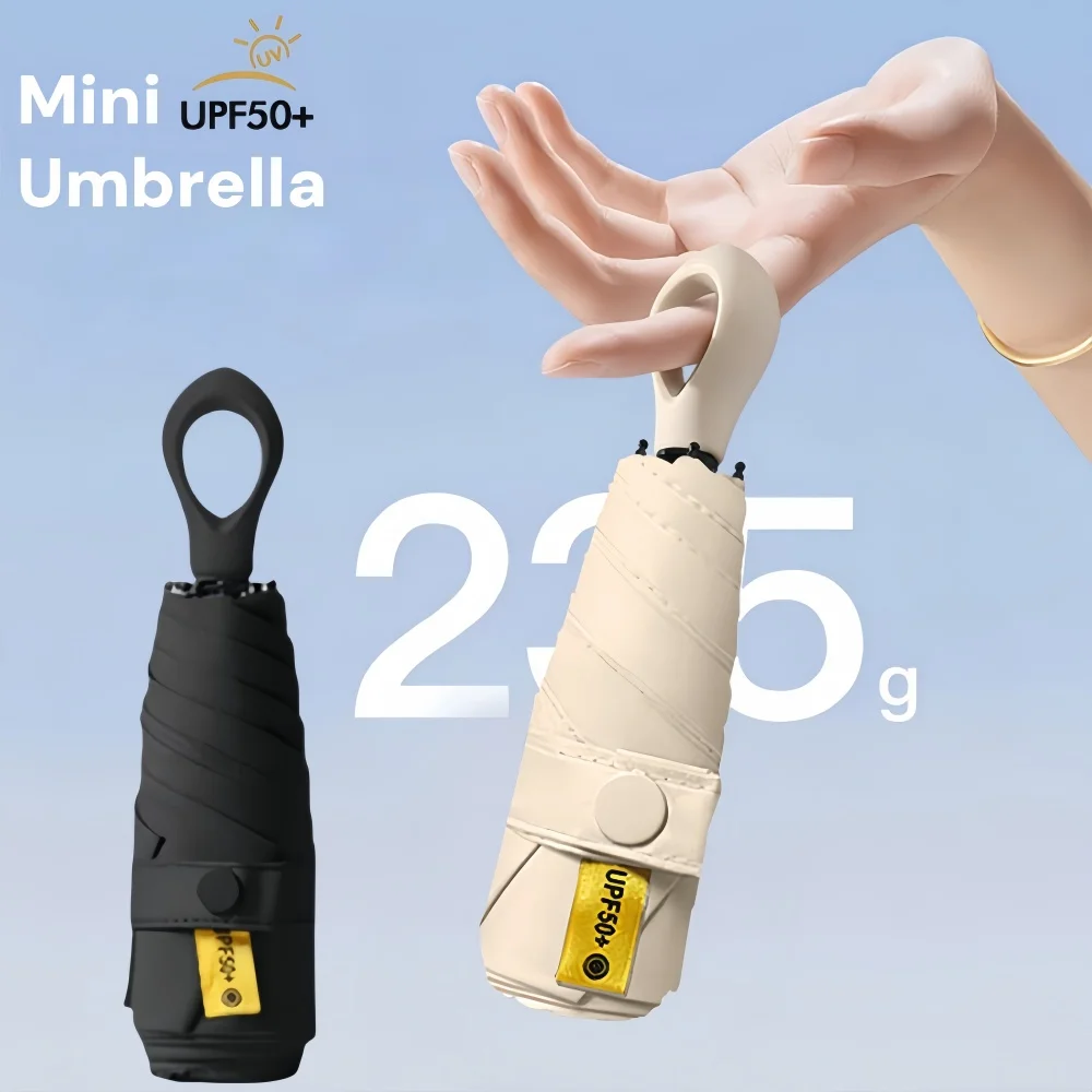 UPF50+ Mini Sun Umbrella Small Pocket Rain Travel Umbrella Vinyl Folding Umbrella UV Protection Sun Shade Pocket Parasol