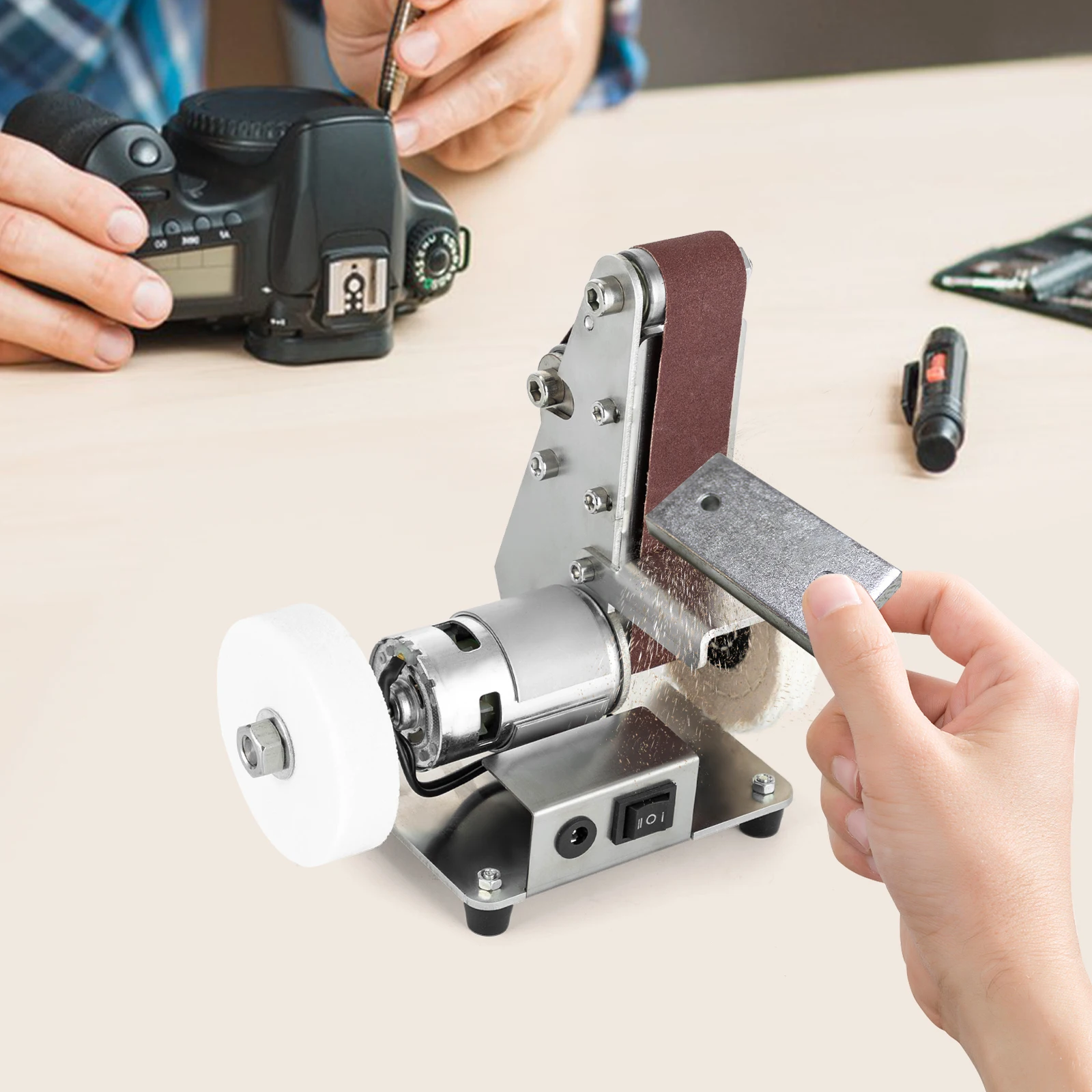ماكينة صنفرة كهربائية صغيرة 7 سرعات بزاوية قابلة للتعديل لسطح المكتب، أدوات النجارة ذاتية الصنع لطحن المعادن والتلميع #3
