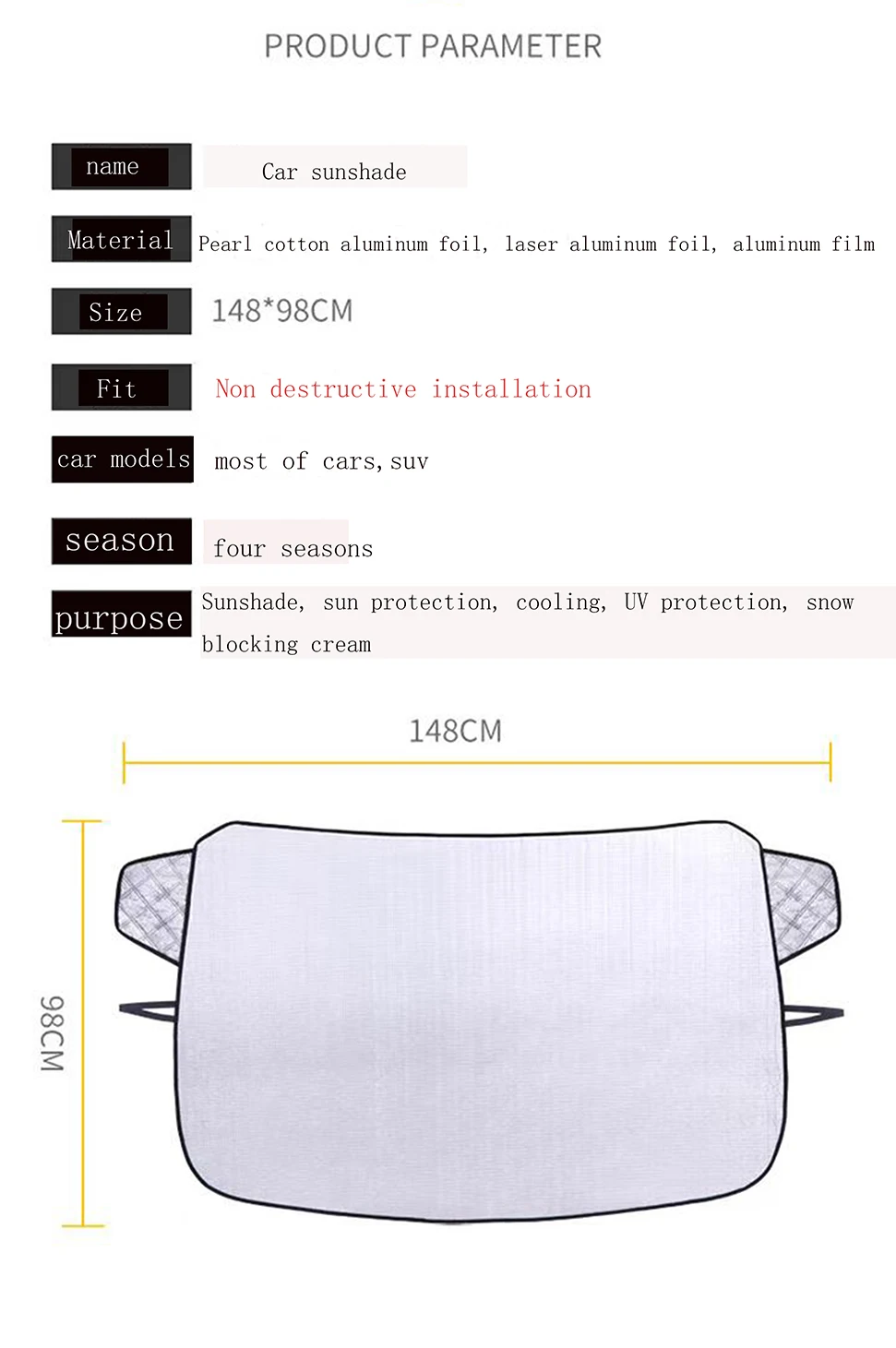 Dikker Auto Zonnescherm Sneeuw Cover Raam Auto Voorruit Sneeuw Ijs Vorstschild Zonnescherm Opvouwbare Auto Uv Bescherming Accessoires