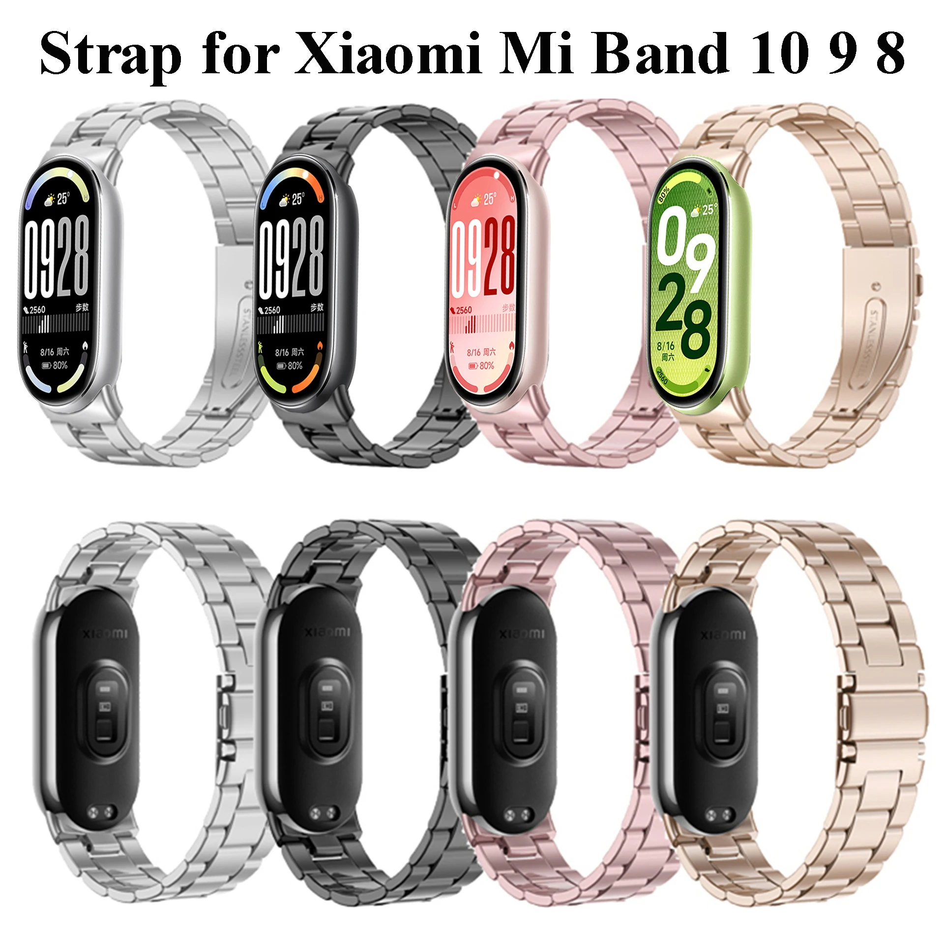 Für Xiaomi Mi Band 10 9 8 NFC Strap Edelstahl Uhr Band für Xiaomi Mi Smart Band 8 9 10 metall Armband Correa Armband