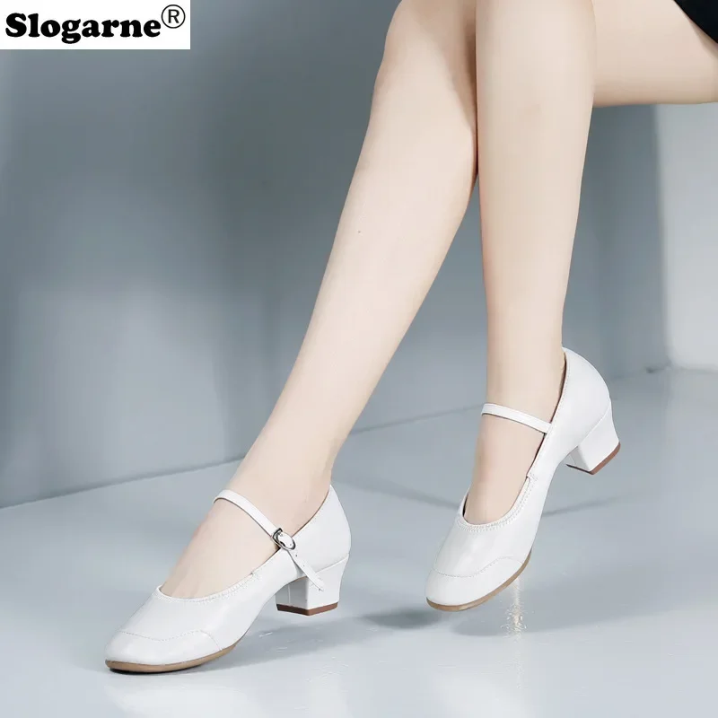 النساء 4 سنتيمتر كعب الأبيض أحذية الرقص الحديثة الفتيات القياسية لينة بولي Leather الجلود أحذية الرقص اللاتينية الجاز قاعة الرقص أحذية المرحلة ارتداء #3