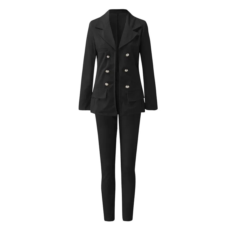 Conjuntos formais de calças para mulheres, blazers com seios duplos, jaqueta e calça, elegantes ternos de escritório para senhoras, 2 PCs