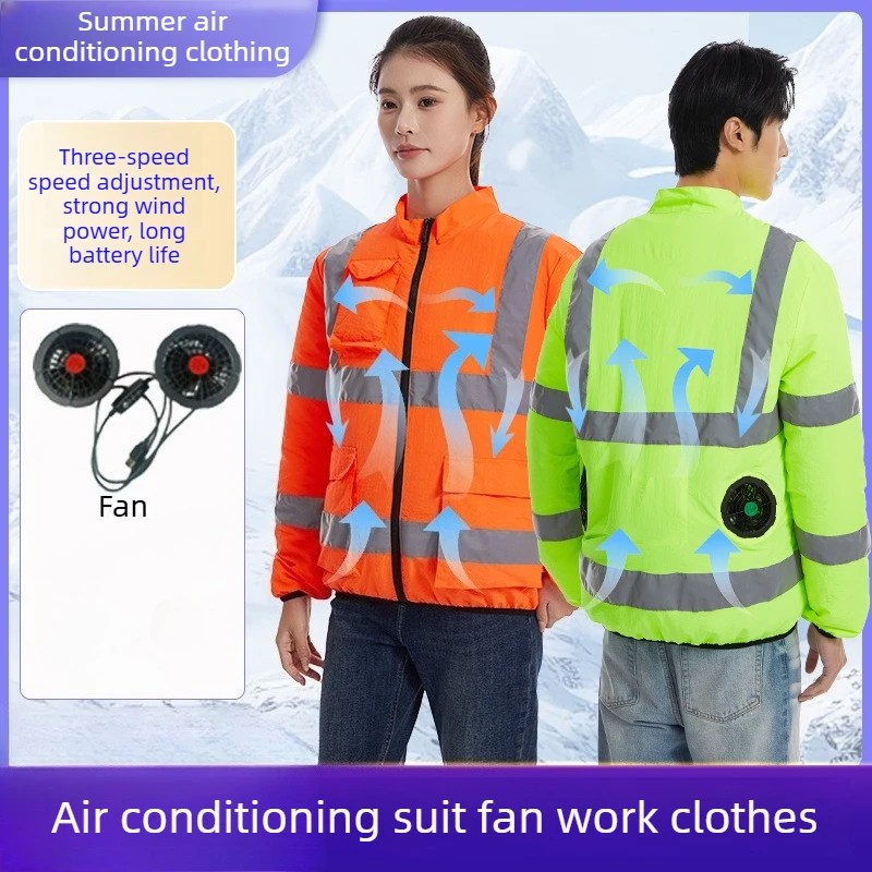 New Men's Cooling Fan Workwear With Reflective Strips Air Conditioned Shirt For Outdoor Construction Heat Prevention