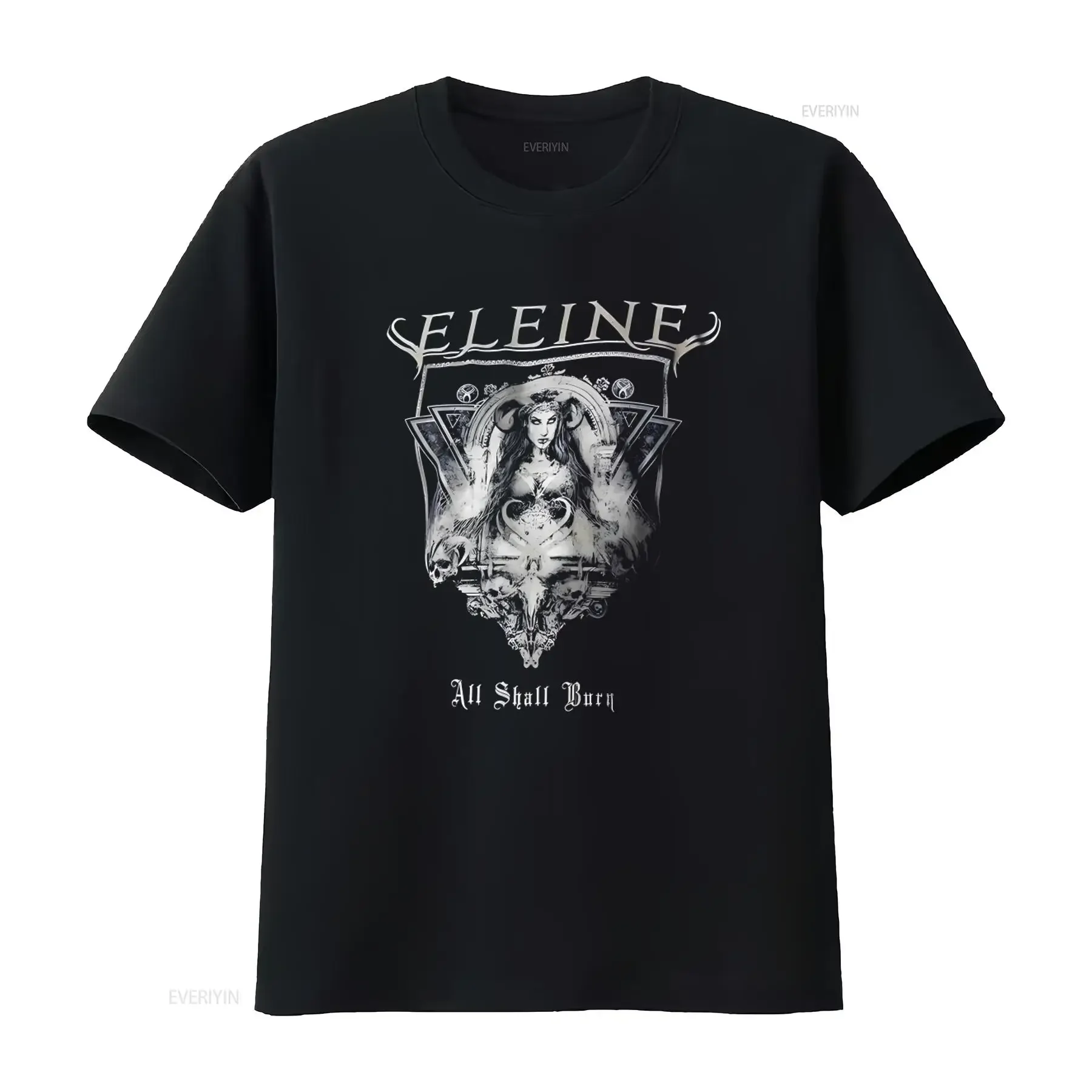 Men's Eleine All Shall Burn Gothic Design Slim Fit T Shirt Large Black vintage Washed Unisex Stretched Top For Everyday Wear