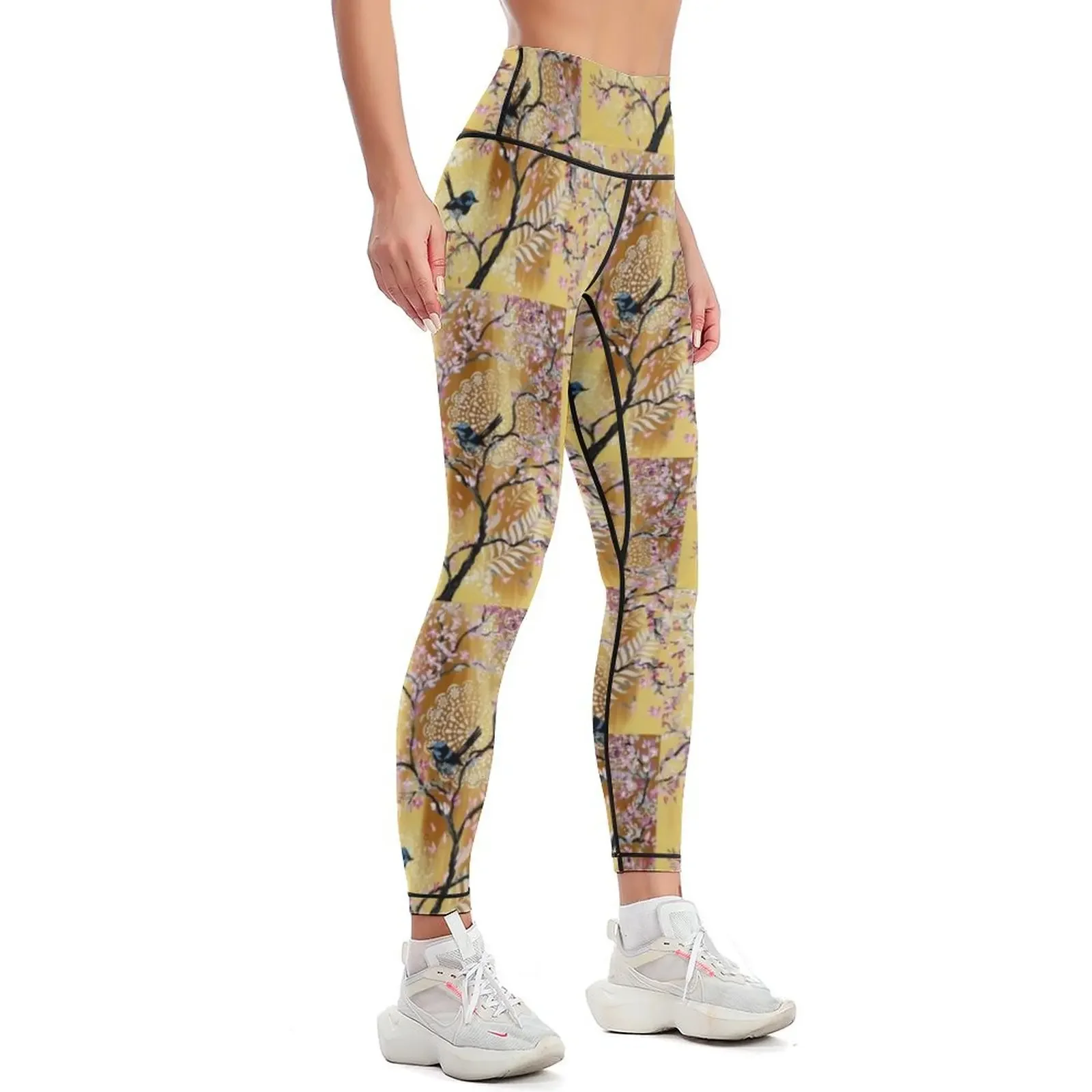 Sheer Joy Fairy Wrens and Cherry Blossoms Leggings Training pants gym clothing Womens Leggings