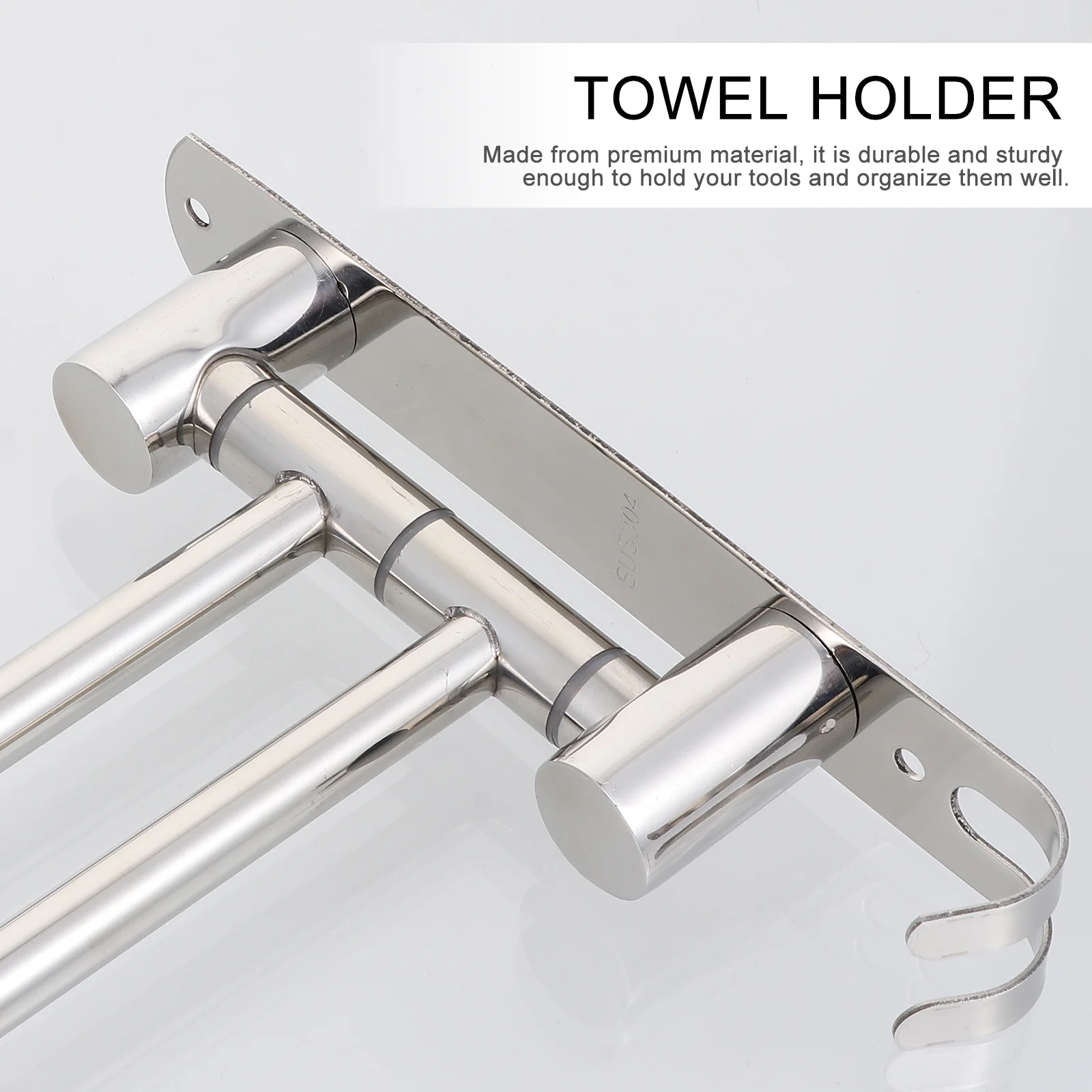 رف المناشف من الفولاذ المقاوم للصدأ بخطاف مزدوج حامل دوار غير ثقب للمنزل والفندق والحمام وحل توفير المساحة #3