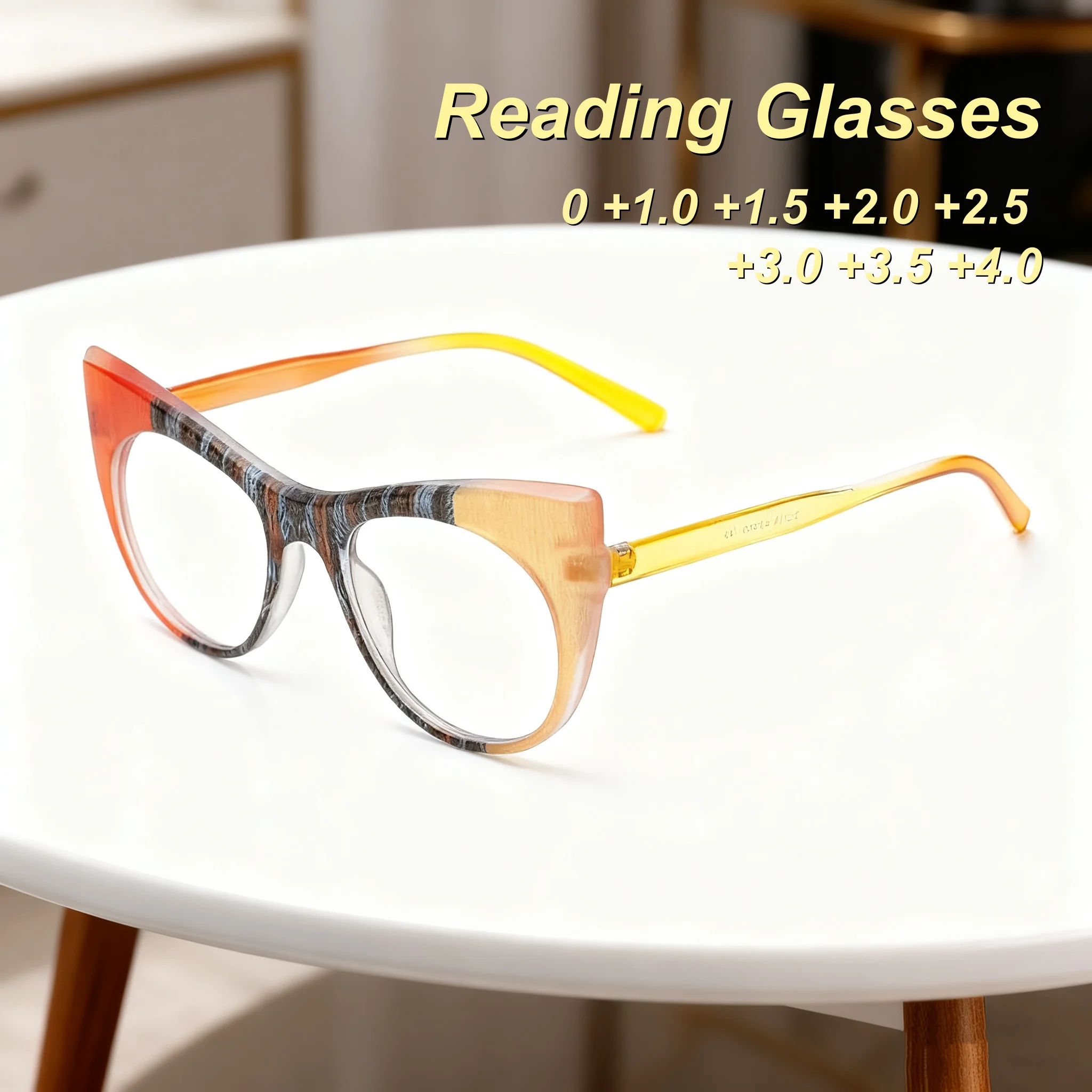 

2025 New Fashionable HD Cat Eye Women's Reading Glasses Retro Ultra Light Neutral Color Blocked Design Anti Blue Light Glasses