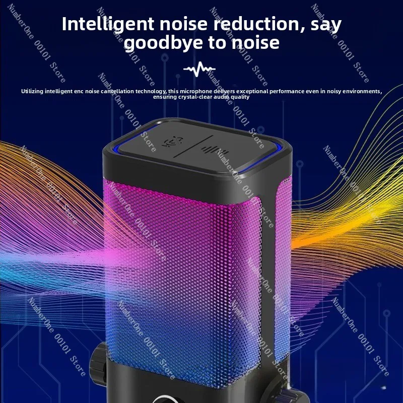 Rgb gaming live streaming condenser microphone - usb computer & mobile phone recording, noise-canceling gaming mic